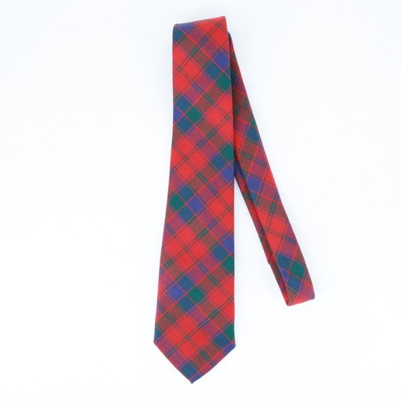 Ingles Buchan Tie Men Red Blue Green Plaid Wool Classic Scotland - Picture 6 of 12